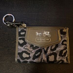 Coach Black and Brown Animal Print Keychain Wallet